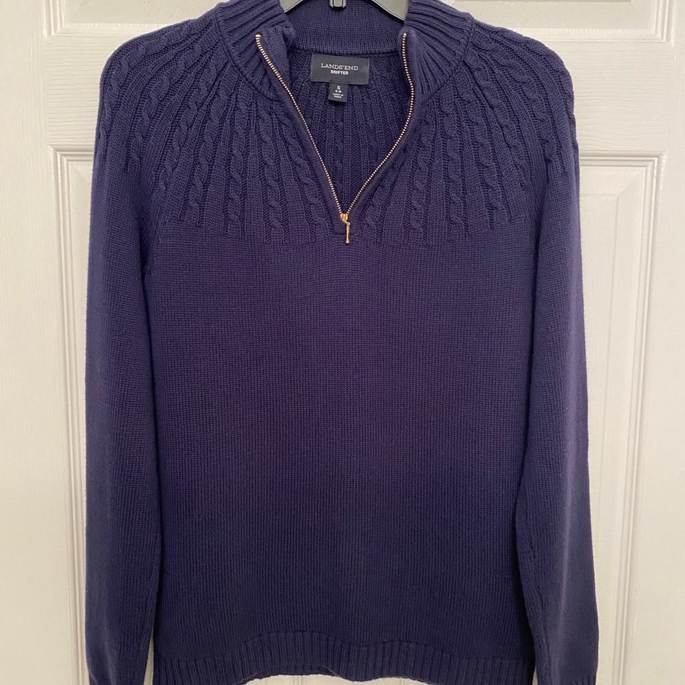 Lands' End Women’s Drifter Cable Quarter Zip Sweater